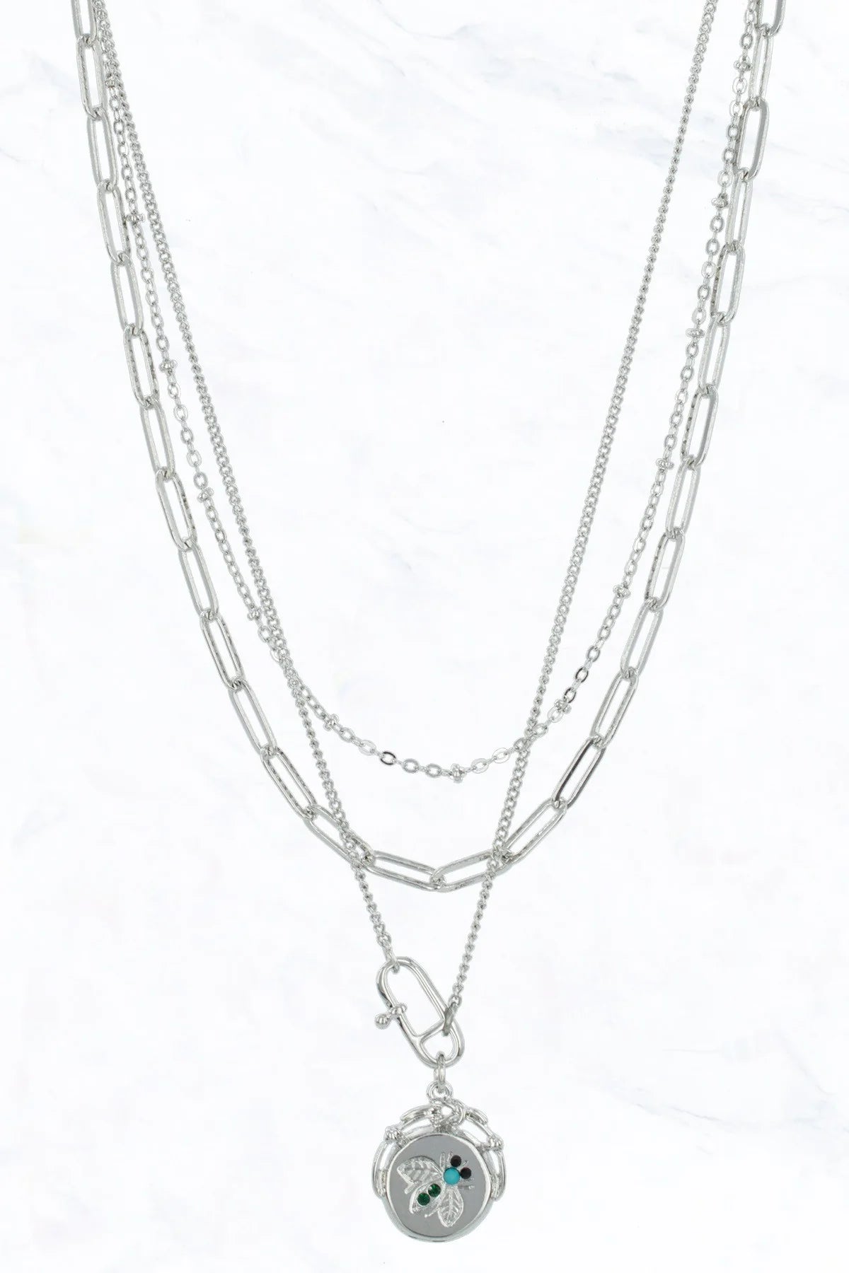 Multi Strand Chain Bee Charm Coin Necklace