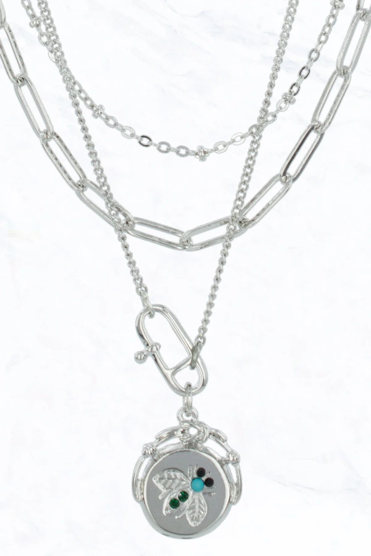 Multi Strand Chain Bee Charm Coin Necklace