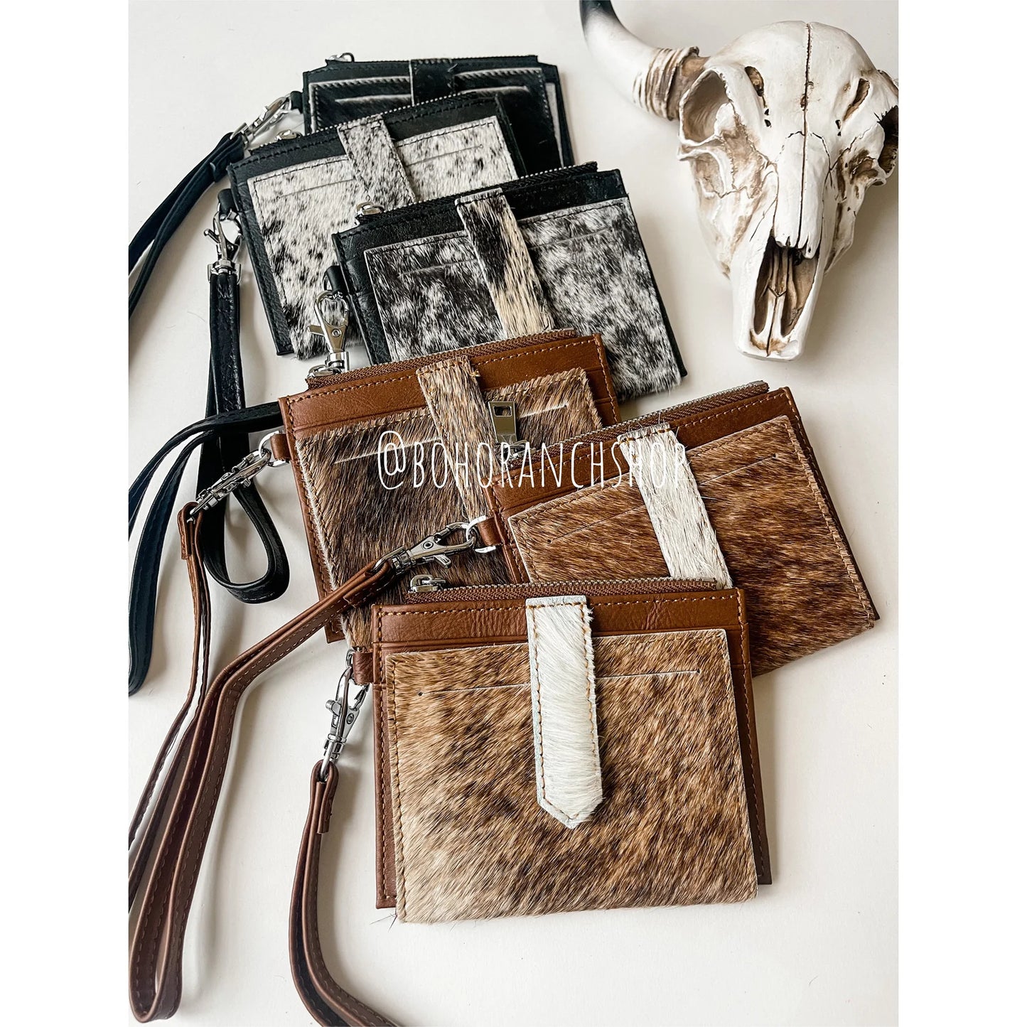 COWHIDE WRISTLET WALLET | Genuine hair on Cowhide Credit Card Holder Change Coin Pouch cash