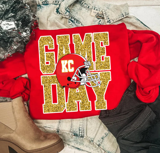 CHIEFS GAME DAY GLITTER SWEATSHIRT RED