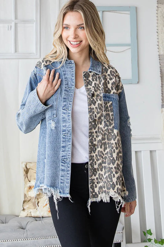 Cheetah Frayed Hem Jacket