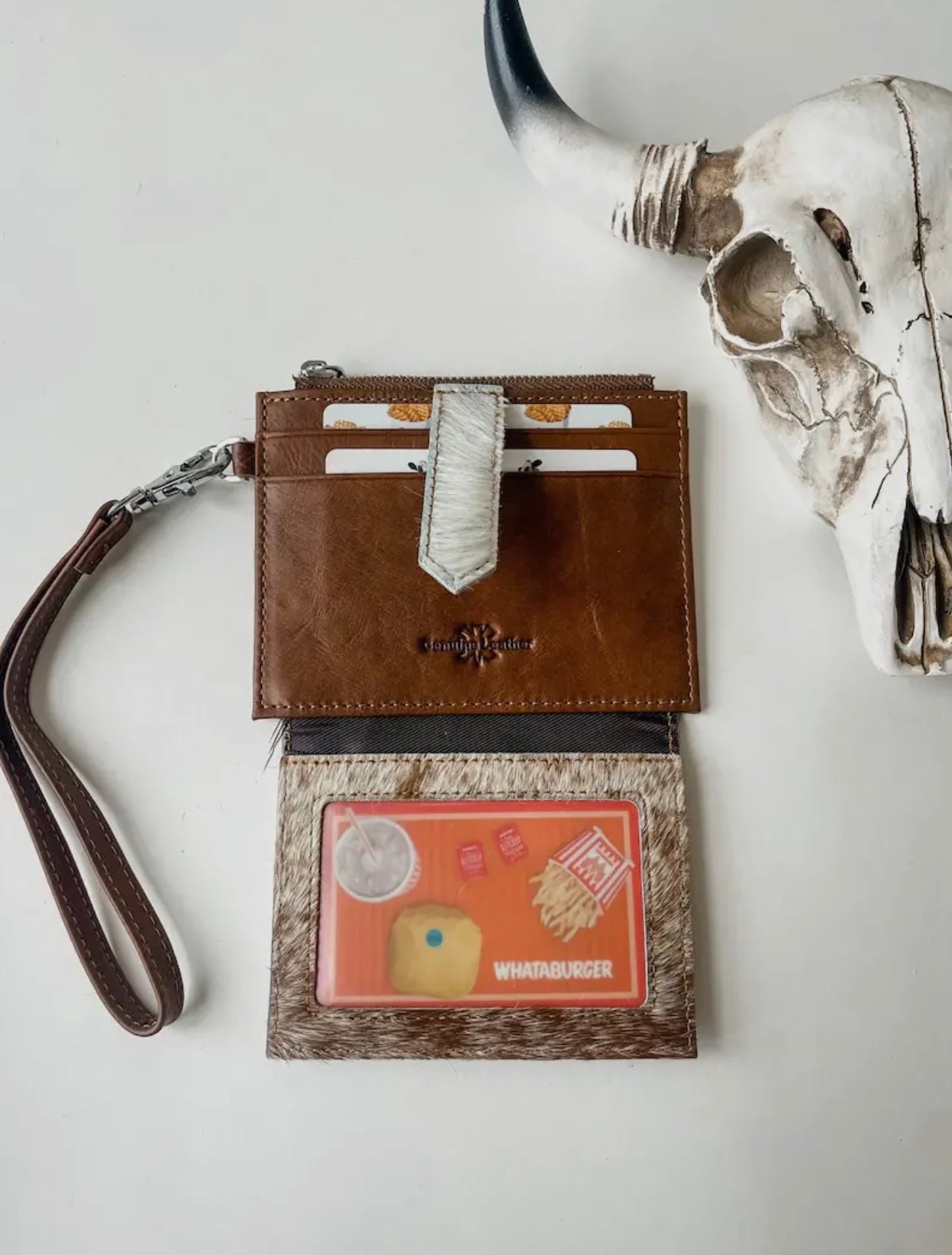 COWHIDE WRISTLET WALLET | Genuine hair on Cowhide Credit Card Holder Change Coin Pouch cash