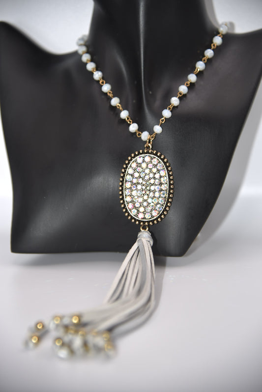 Leather Tassel Bling Necklace