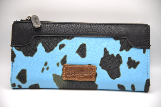 WG133-212 Wrangler Cow Print Bi-Fold Wallet - Turquoise