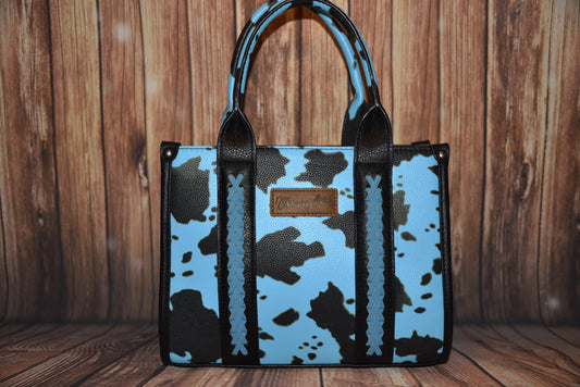 WG133-8120S Wrangler Cow Print Concealed Carry Tote/Crossbody - Turquoise