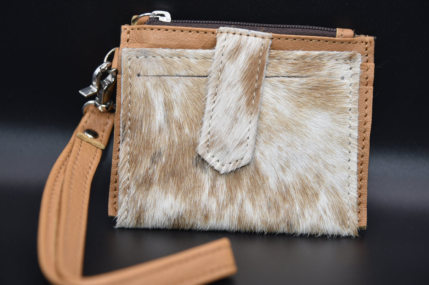COWHIDE WRISTLET WALLET | Genuine hair on Cowhide Credit Card Holder Change Coin Pouch cash