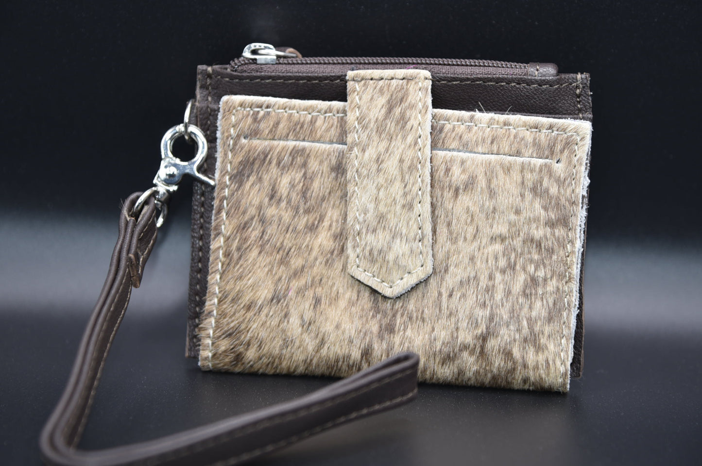 COWHIDE WRISTLET WALLET | Genuine hair on Cowhide Credit Card Holder Change Coin Pouch cash