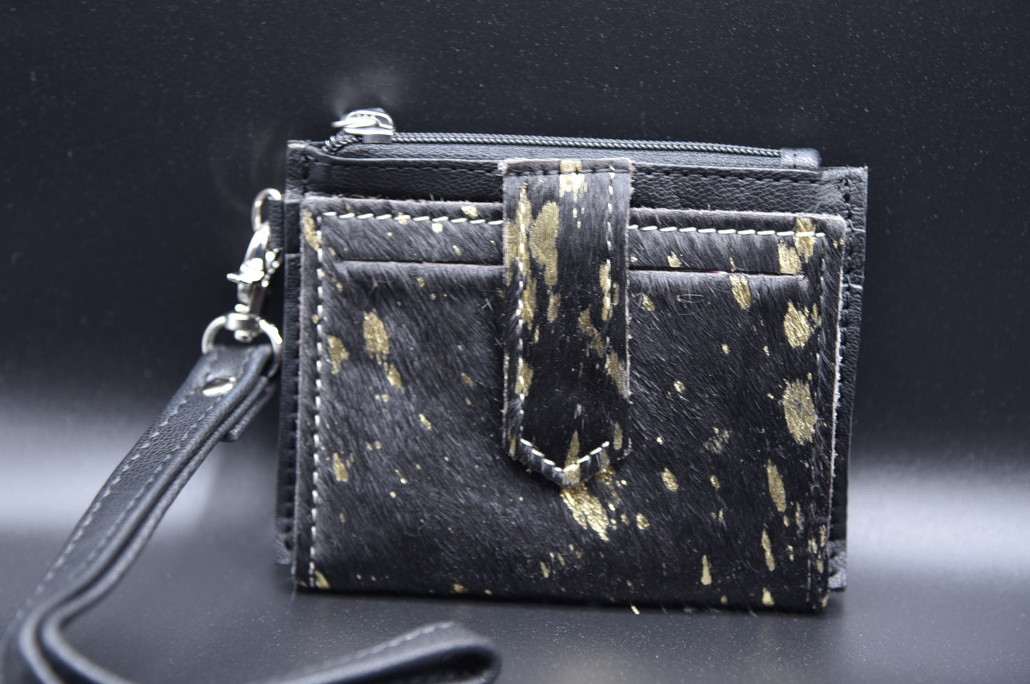 COWHIDE WRISTLET WALLET | Genuine hair on Cowhide Credit Card Holder Change Coin Pouch cash