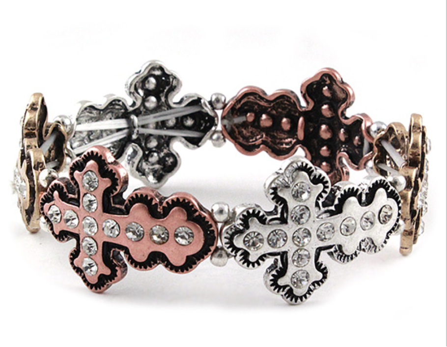 Expandable Bracelet Cross with Bling