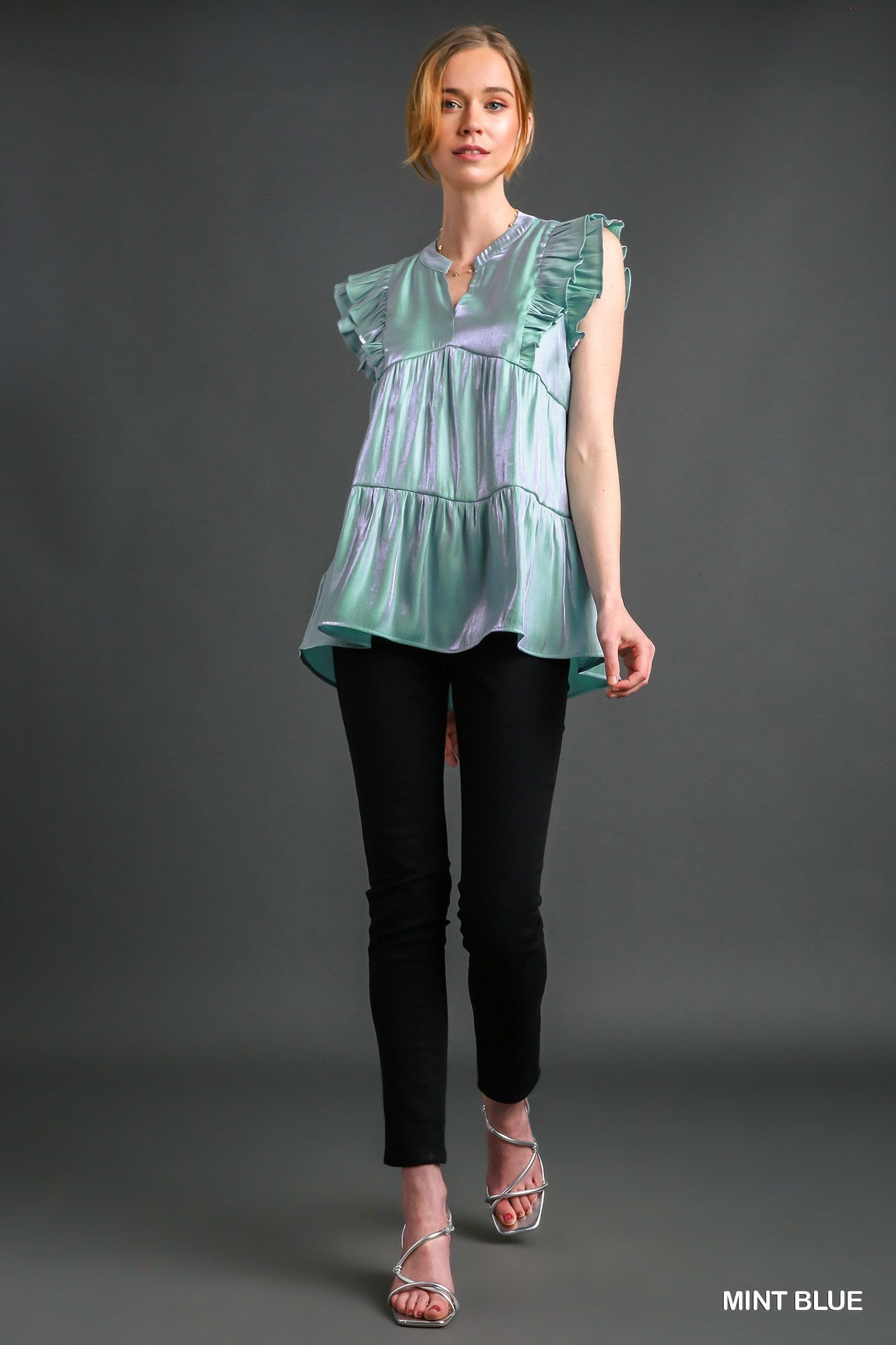 Satin Tiered V-Notched Top
