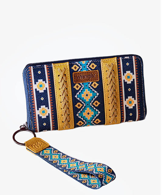 Wrangler All-over Aztec Dual Sided Print Canvas Wallet