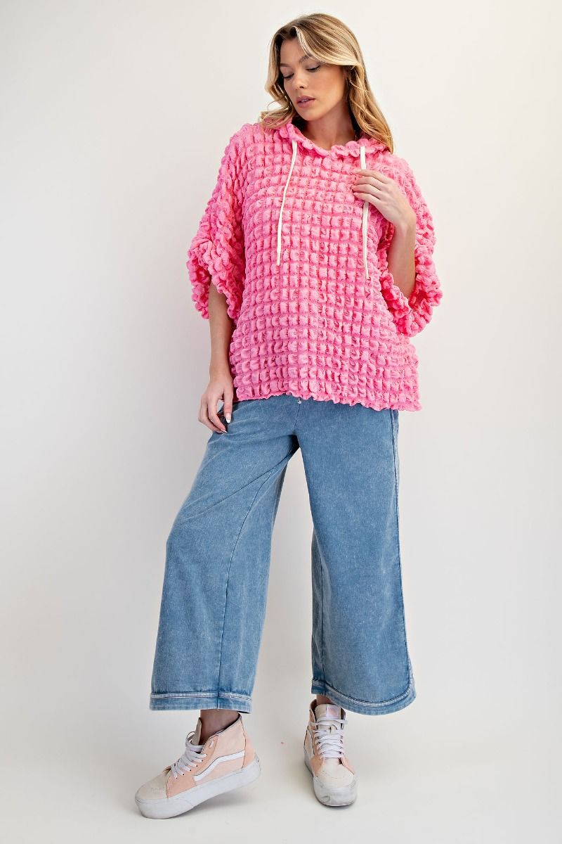 PUFFY TEXTURED WOVEN HOODIE PULLOVER