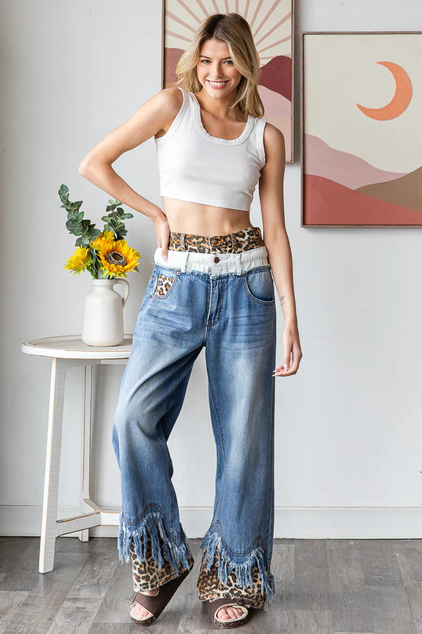 Jeans Double Waist Frayed Hem