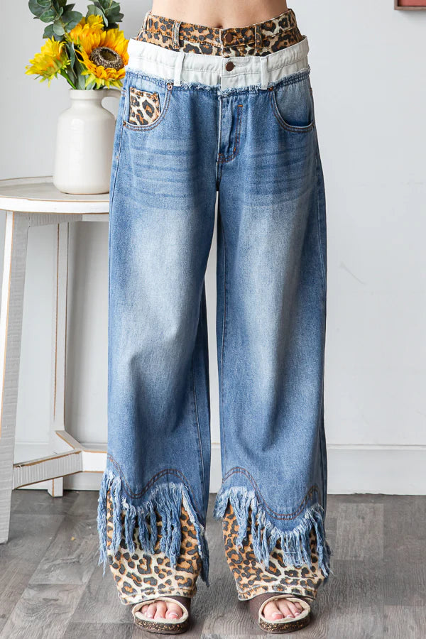 Jeans Double Waist Frayed Hem