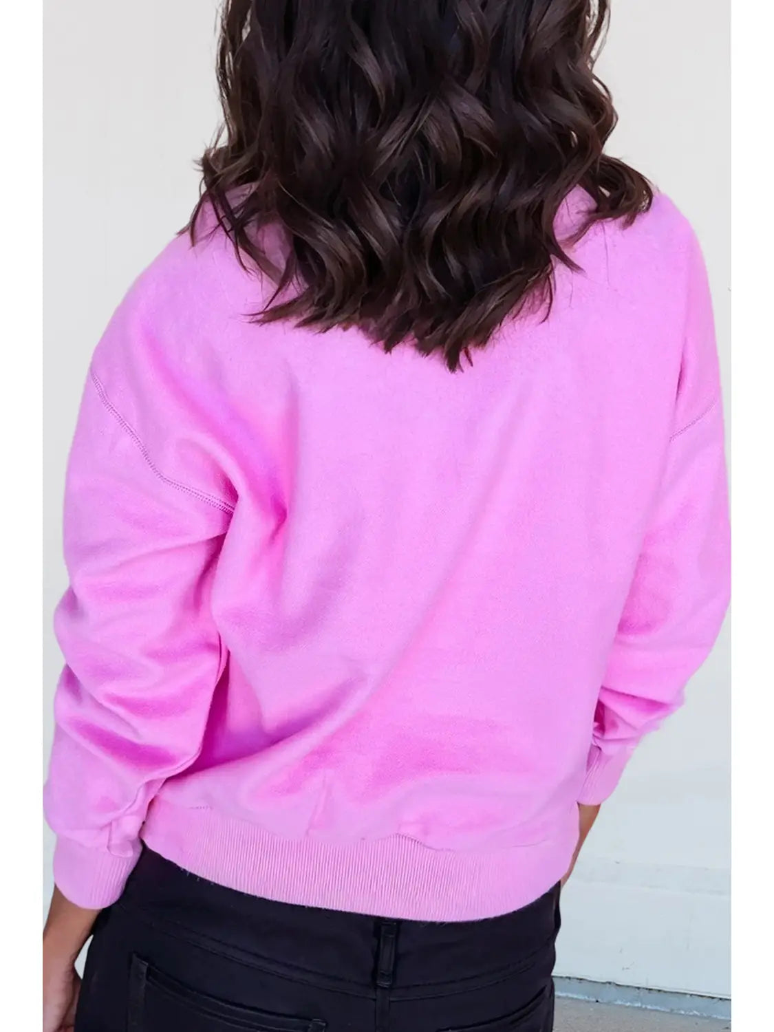 Solid Half Button Stand Neck Drop Shoulder Sweatshirt