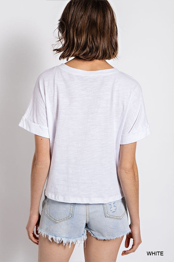 Scoop Neck T-shirt w/Sequin Pocket