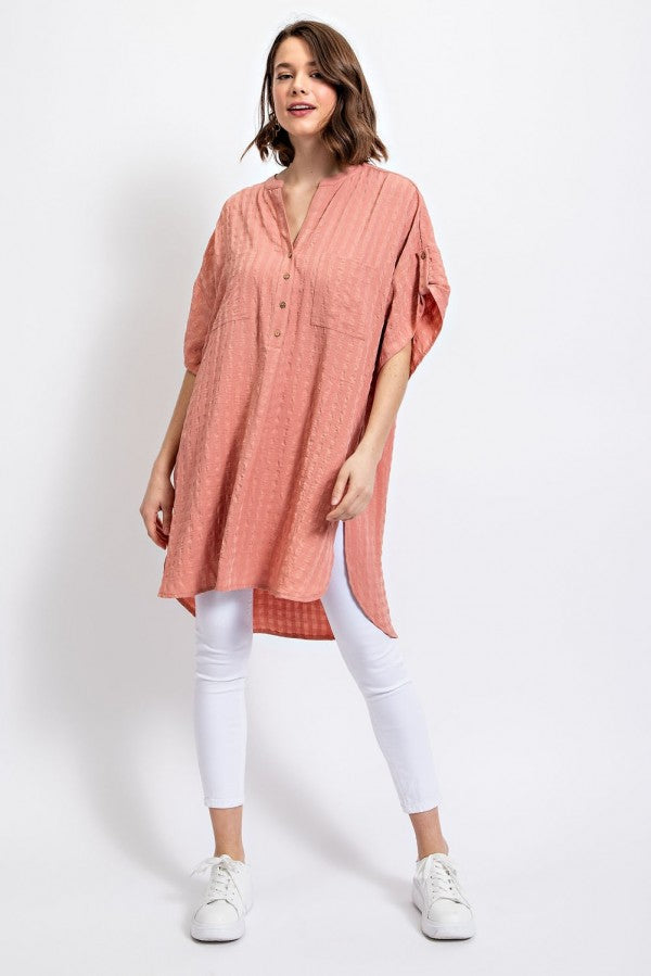 Texture Woven Tunic Loose Fit Top