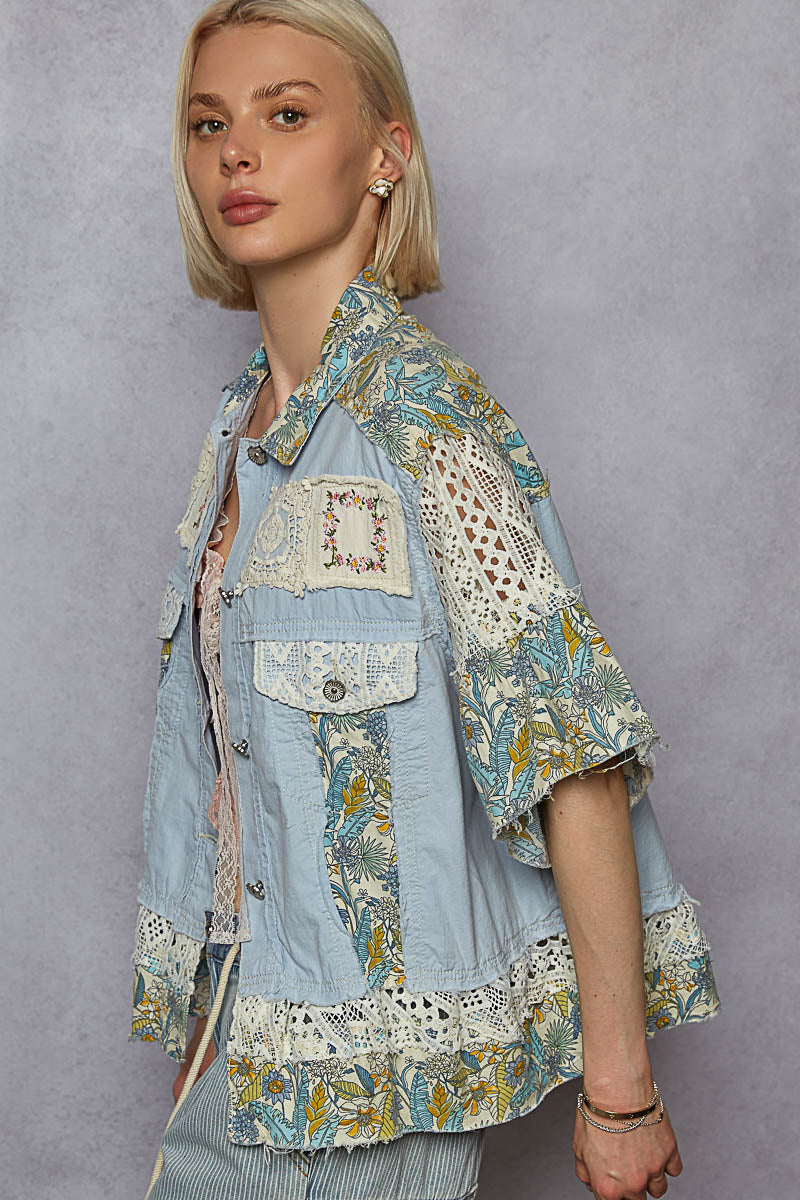 Denim Print Sleeve Top