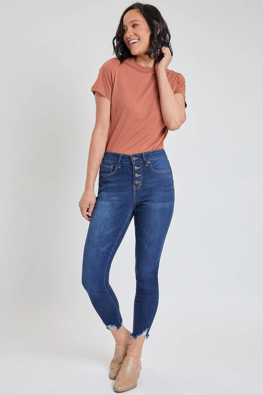 MISSY EXPOSED 4 BUTTON SKINNY ANKLE JEAN WITH RECYCLED FABRIC